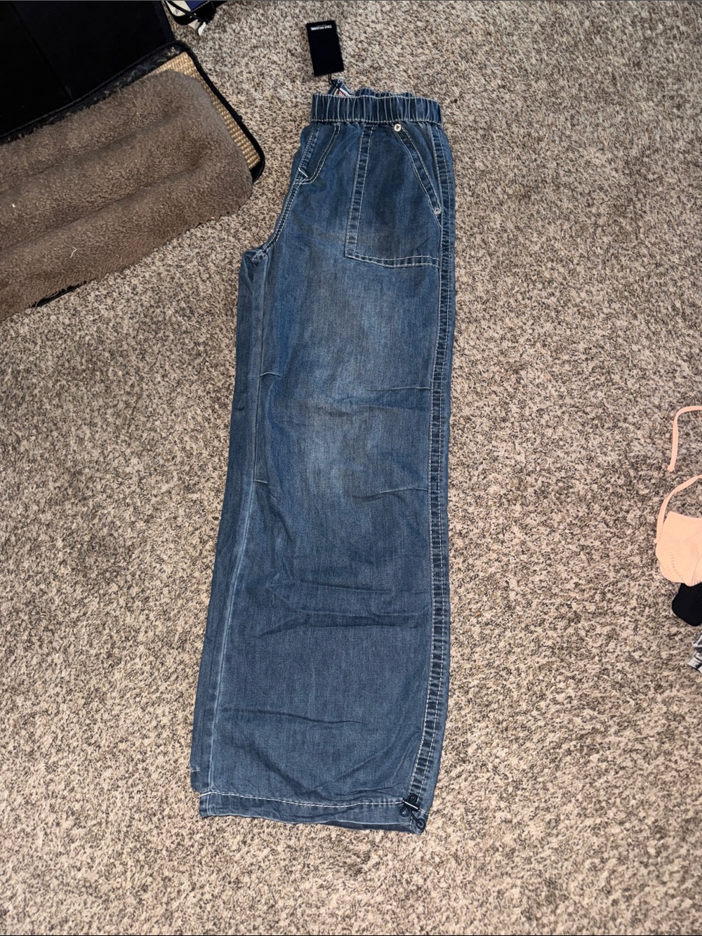Womens True Religion Relaxed Elastic-Waist Blue Denim Jeans